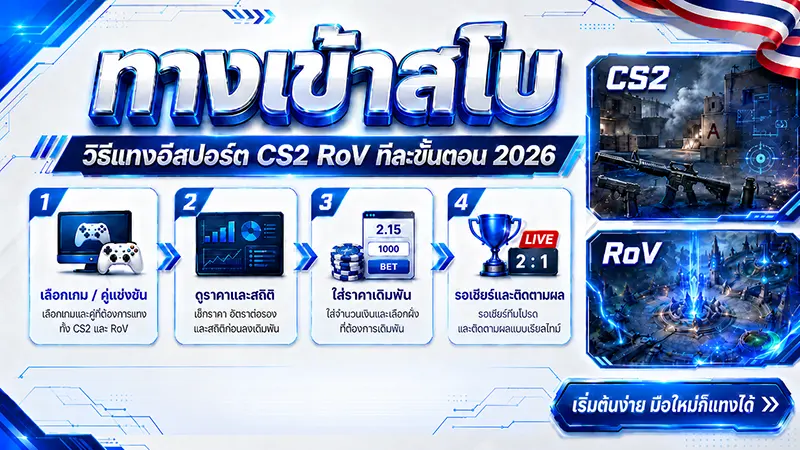 วิธีแทงอีสปอร์ต ทางเข้าสโบ CS2 RoV ทีละขั้นตอน 2026